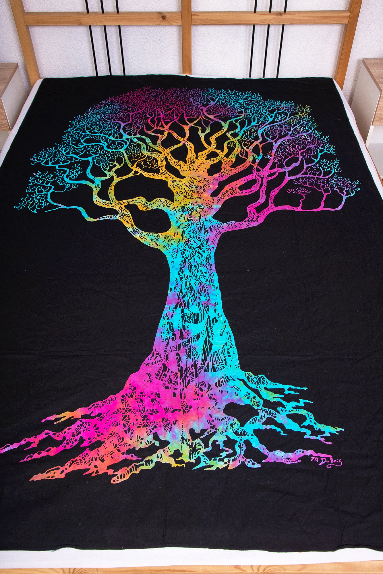 Black blanket with multicolored Tree of Life print(Cuvertura neagra cu print multicolor Tree of Life)200cmX160cm