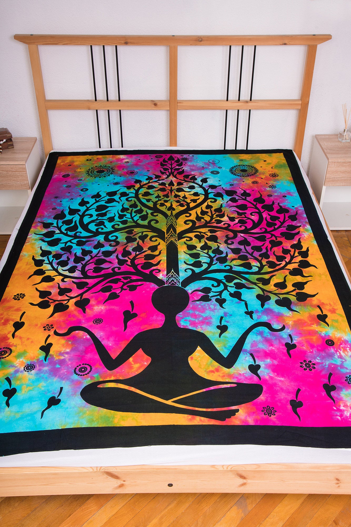 Tree of Meditation single multicolored duvet(Arborele Meditației unică pătură multicoloră)200cmX160cm