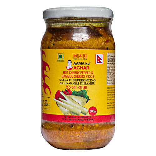 Aama ko Achar Hot Cherry Pepper & Bamboo Pickle (Muguri Bambus&Ardei Cherry )300g