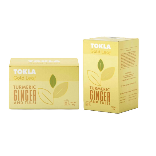 Tokla Gold Leaf Turmeric, Ginger, and Tulsi Tea(Ceai cu Ghimbir ,Turmeric Si Tulsi) 25 plic
