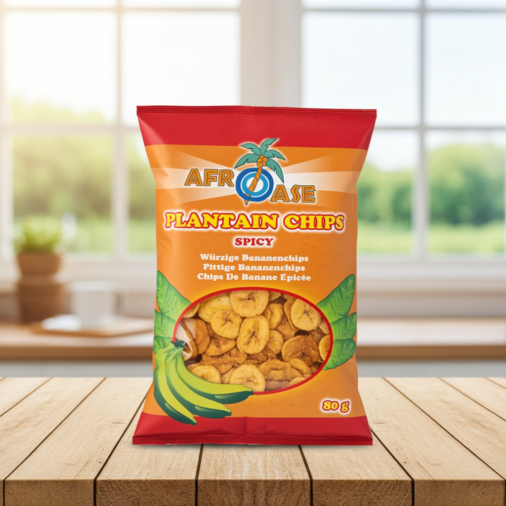 Afroase Plantain Chips Spicy(Chipsuri picante de banane)80 g