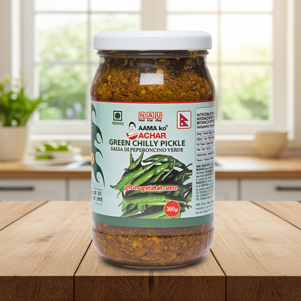 Aama Ko Achar Green Chilly Pickle (Muraturi nepaleze cu ardei iute verde) 380g