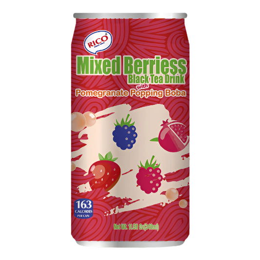 Rico Bubble Tea Drink Mixed Berries & Pomegranate Boba(Băutură de ceai bule, ceai negru ,fructe de pădure și boba de rodi) 350 ml