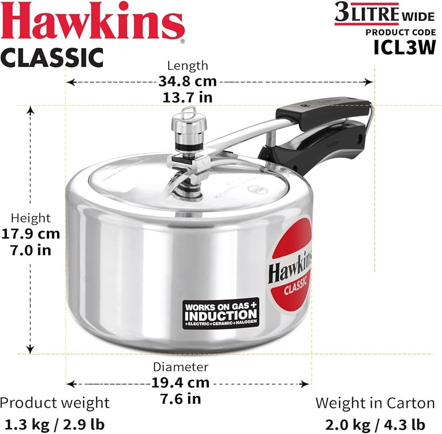HAWKINS PRESSURE COOKER CALSSIC WITH INDUCTION(Oala cu Presiune ) 3L