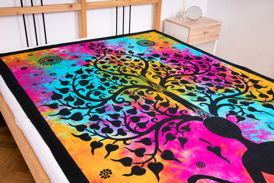 Tree of Meditation single multicolored duvet(Arborele Meditației unică pătură multicoloră)200cmX160cm