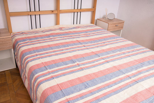 Cream double quilt with blue stripes (Cuvertura dubla crem blue)240cmX200cm