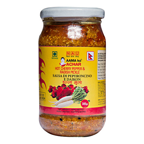 Aama Ko Achar Hot Cherry Pepper&Radish Pickle(Sos iute Ardei Cherry&Ridiche Alba)380g