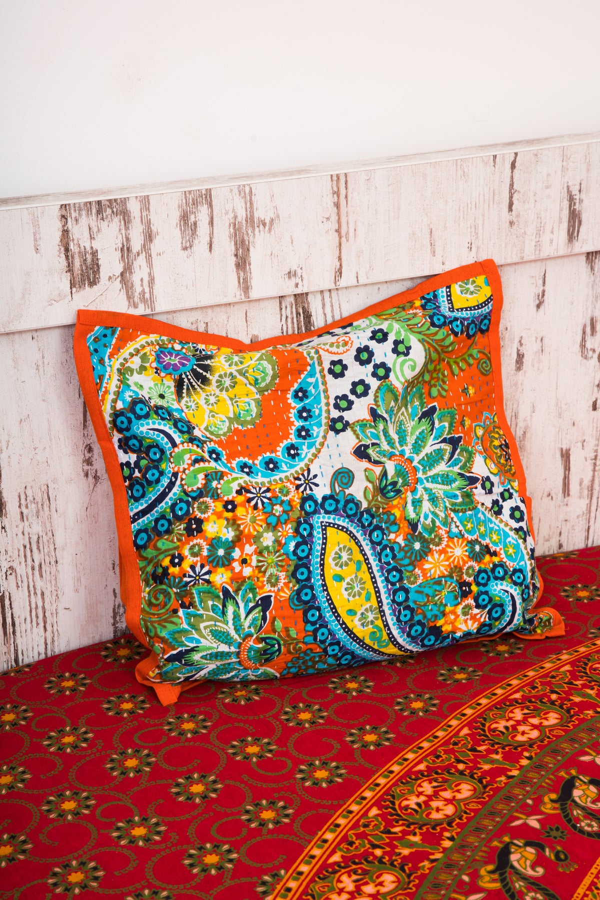 Handmade orange pillowcase ( Fata de perna) 42cmX40cm